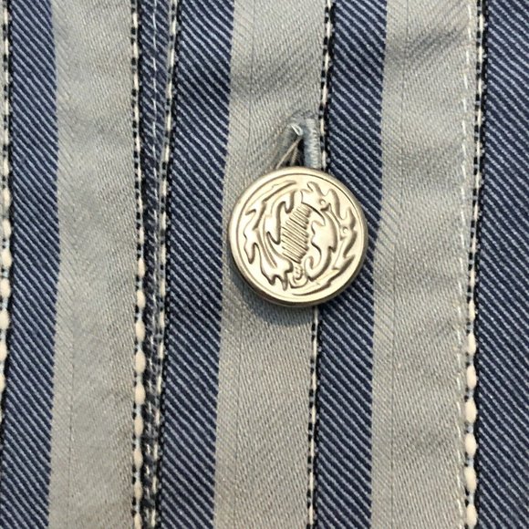 ANN BOOTH Custom Made Men’s Blue Striped Long Sleeved Button Up Shirt Small - Picture 3 of 11